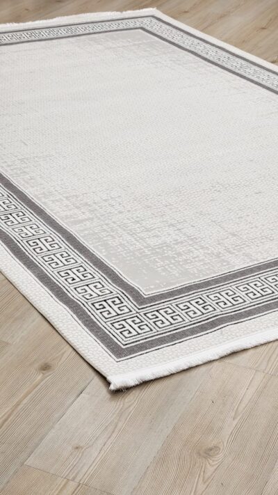 Halıevim Alvin AN01 Gri Çerçeve Desenli Salon Halısı